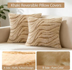 Khaki Pillow Covers 18" x 18" Striped Texture Decorative Pillow Covers for Couch Boho Tufted Fluffy Throw Pillow Covers for Outdoor Bed Sofa Chair Livingroom - 2 Pieces