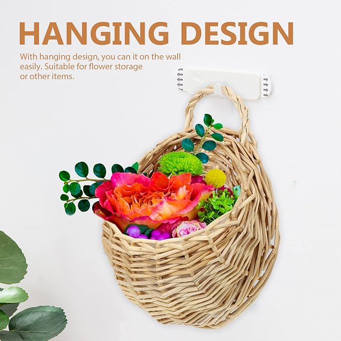 DOITOOL Wicker Wall Basket for Plants Rattan Hanging Planter for Indoor Outdoor Use Wall Flower Holder for Home Garden Decoration 2-Piece Set 7X9 Inches