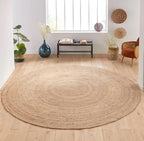 FRELISH DECOR Handwoven Jute Area Rug - 4 feet Round - Natural Yarn - Rustic Vintage Beige Braided Reversible Rug - Eco Friendly Rugs for Bedroom - Kitchen - Living Room - Farmhouse (4' Round)