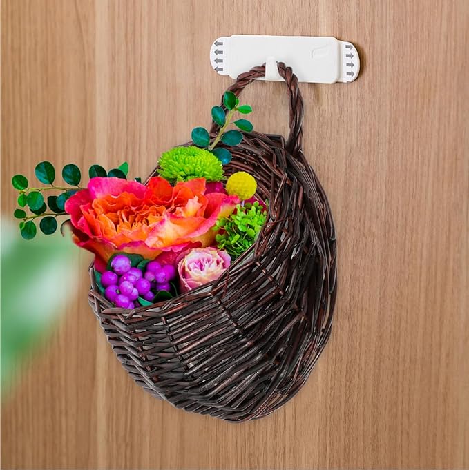 DOITOOL Rattan Woven Hanging Basket: 2PCS Wicker Wall Planter Woven Hanging Storage Basket Wall Flower Holders Indoor Outdoor Bohemia Planter