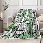 Boho Abstract Colorful Floral Throw Blanket, Vintage Retro Patchwork White Green Flower Botanical Geometric Aesthetic Groovy Flannel Throw Blanket for Chair Bed Sofa Couch, 60X70IN