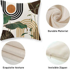 Boho Brown Pillow Covers 18x18 Set of 2 Green Gold Leaf Tropical Mid Century Throw Pillows Outdoor Bohemian Decorative Pillow Cases Modern Abstract Linen Cushion Case for Couch Sofa Decor