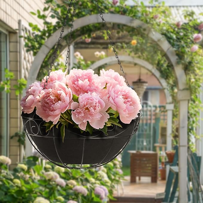 Non-Woven Fabric Plant Grow Bags Replacement Coco Liner Window Basket,Trough Shaped Wall and Deck Mount Planters,Round Hanging Basket (10-Pack, 12)