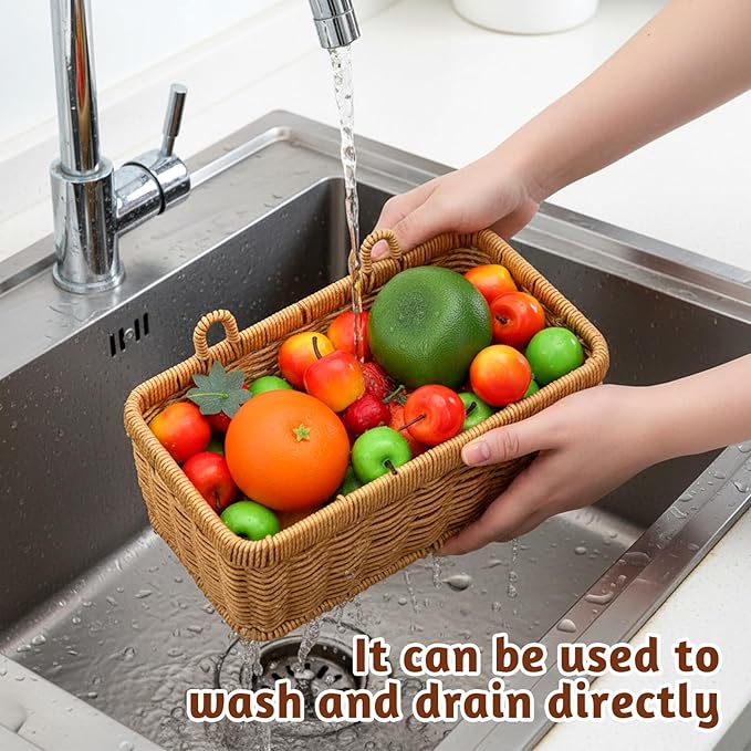 2 Pcs Wall Hanging Baskets for Storage, Woven Hanging Basket with 4 Hooks Boho Style Hangings Storage Basket Plastic Woven Baskets for Home Decor Bathroom Kitchen Decor