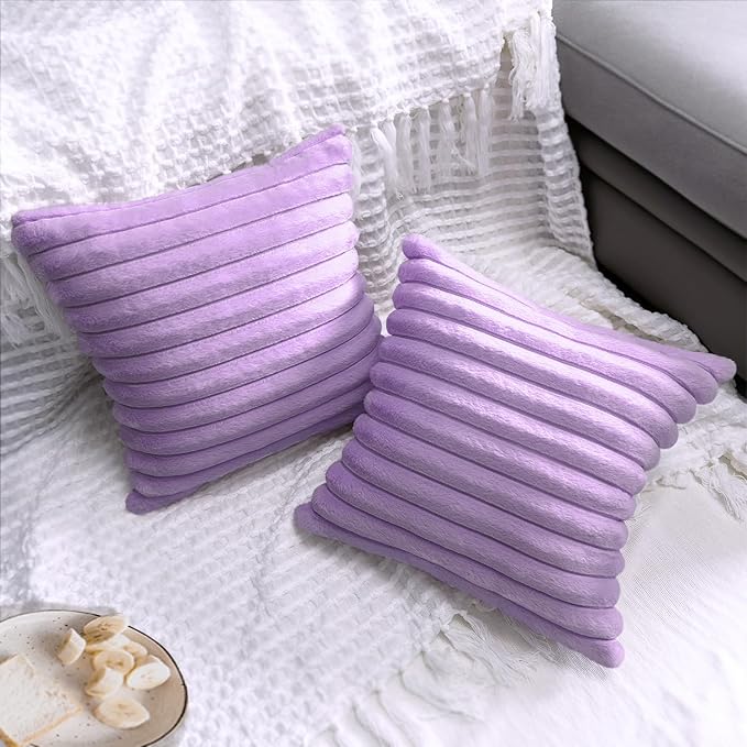 2 Pack 18x18 Pillow Cover Velvet Pillow Covers, Faux Fur Square Throw Pillow Covers for Living Room Decorations Throw Pillow Case, Throw Pillow Cover Cushion Cover for Home Sofa Bedroom Car, Violet