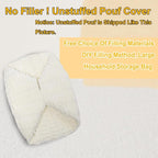 Handmade Unstuffed Ottoman Pouf Cover – Versatile Storage Footstool & Floor Pouf for Living Room, Bedroom, or Wedding Decor | 20" Diameter x 14" Height | Filler Not Included (Cream)