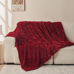 NEWCOSPLAY Super Soft Twin Blanket Red Premium Silky Flannel Fleece 3D Ribbed Jacquard Lightweight Bed Blanket All Season Use (Red Ribbed, Twin(60"x80"))