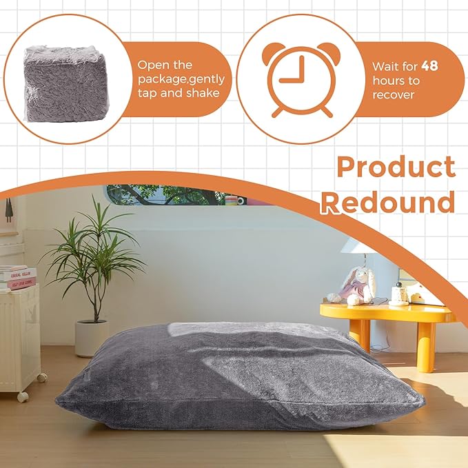 MAXYOYO 3 in 1 Kids Bean Bag Chair Bed, Child Floor Sofa for Gaming, Reading, Faux Fur Floor Mattress with High-Density Foam Filling for Living Room Bedroom
