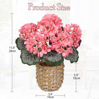 Briful Artificial Pink Geranium Flowers in Woven Basket, 11’’ Tall Silk Flower Arrangement, Realistic Geraniums Artificial Outdoor Plants for Home Indoor Farmhouse Table Wedding Centerpiece Decor