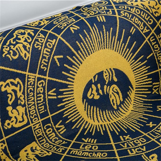 Boho Throw Blankets Woven Reversible Cotton Bohemian Tapestry Hippie Room Decor Witchy Astrology Zodiac Celestial Constellation Carpet Bed Recliner Chair Couch Sofa Cover Double Sided 50"x70"