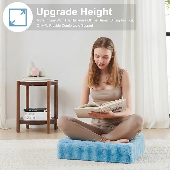 2 Pcs High Density Foam Floor Pillow - Upgraded Large Pillows Seating for Adults - Outdoor Floor Cushion with Soft Tufted Cover - Yoga Pillows for Sitting On Floor - 22 Inch Sky Blue