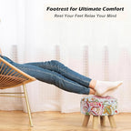 ETELI Storage Ottoman Round Small Foot Rest with Wood Legs Boho Footstool with Padded Seat Ottomans and Footstools for Couch Hallway Living Room Bedroom Enterway