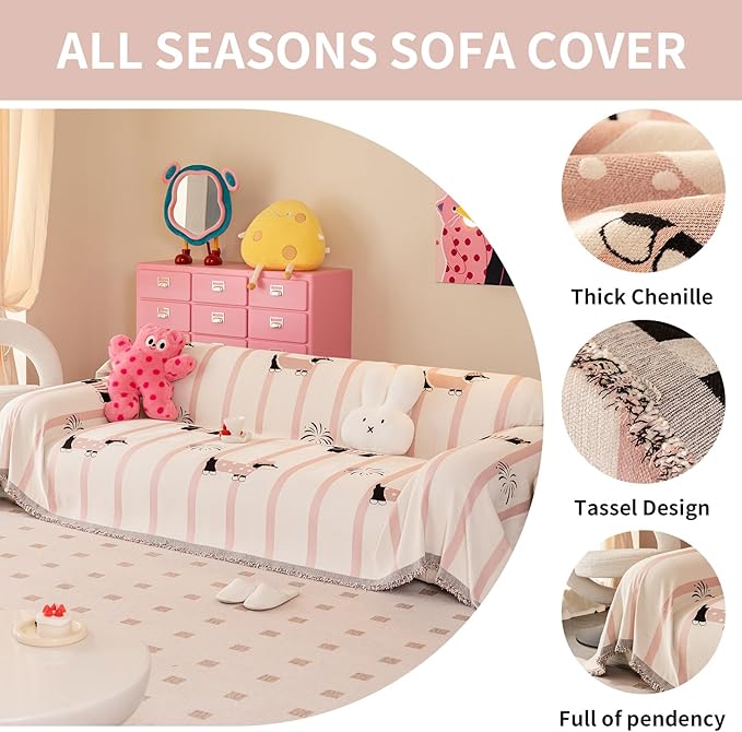 Couch Cover for Sofas, Sofa Couch Cover Washable for Dogs, Chenille Slipcovers Couch Covers for Protector Slipcover Pet Friendly(71"x 134"/Pink/1pc)