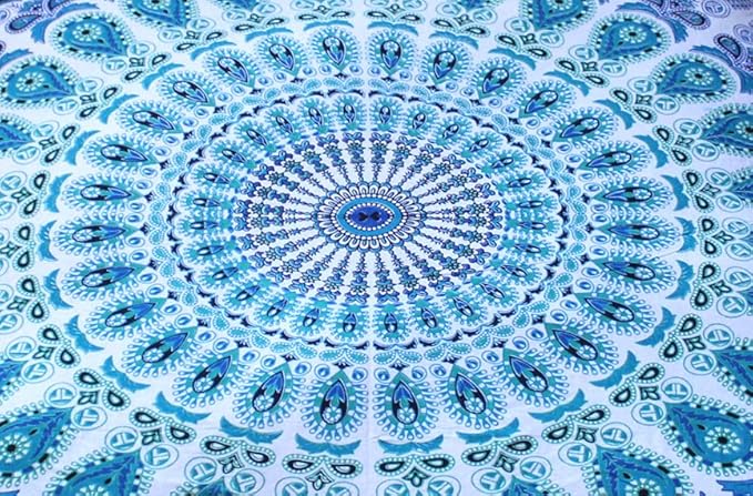 ICC Large Square Floor Pillow Cover Hippie Ottoman Pouf Cover Daybed Cotton Mandala Cushion Cover with Heavy Duty Zipper Seating Ottoman Poufs Dog-Pets Bed (Green Peacock, 35" Square)