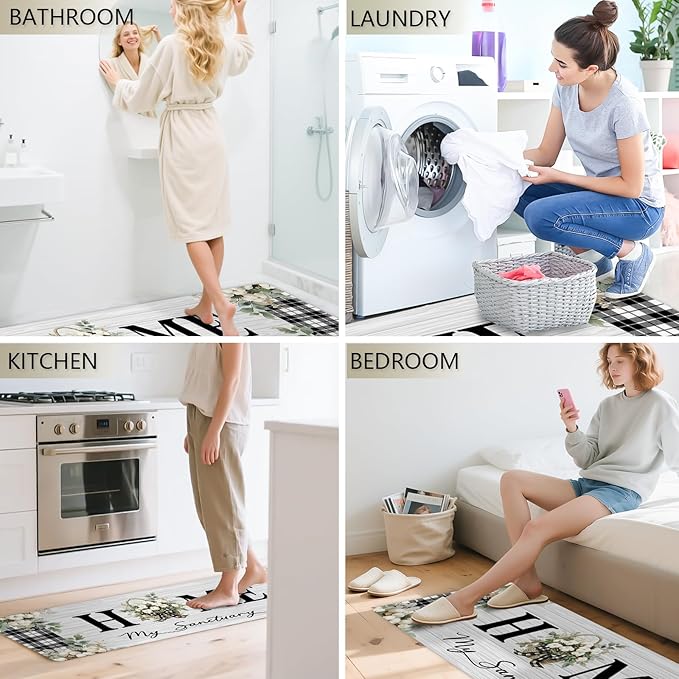 Farmhouse Rugs for Kitchen Floor,Man Anti Fatigue Mats for Kitchen Floor Non Slip, 2PCS Rubber Kitchen Mat, Washable Cushioned Runner Carpet Rug for Sink Laundry 15.7"×27.5" +15.7"×47" 3.5mm