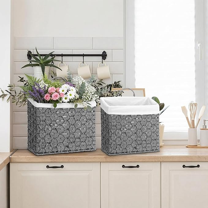 Novabright 2 Pack Wicker Hanging Basket with Handles Liners House Warming Gift for Organizing Front Door Mail Flowers Woven Wall Storage Basket for Garden Farmhouse Home(Paper Rope,Minimalist Style)