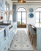 DEXI Kitchen Mats for Floor Cushioned, 23x59 Extra Large Wide Runner Rug Non Slip, Waterproof Soft Comfort Standing Padded Anti Fatigue Decorative, Blue White