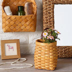 Hanging Wall Basket Wood Woven Basket, Small Hanging Basket for Wall Decor, Decorative Flower Basket for Front Door