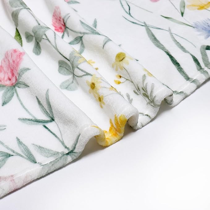 Watercolor Floral Throw Blanket Colorful Wildflower Blankets Botanical Plant Leaf Bed Blanket Flower Butterfly Flannel Fleece Throw Blanket for Couch “50x60”