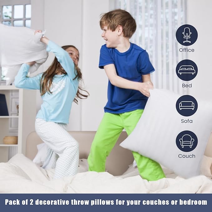 OKBA Set of 2 Throw Pillow Inserts, Hypoallergenic Soft & Firm Cushions with 100% Cotton Cover, 14x14 Pillows Filler for Side Sleepers, Sofa, Bed and Home Decor, Indoor Quality Hotel Pillows