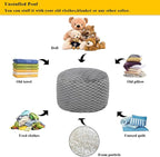 Fur Ottoman Stool Unstuffed Footstool Cover Pouf Foot Rest 20x20x12 Inches Round Poof Seat Floor Bean Bag Chair Foldable Storage for Living Room Bedroom Solid Grey