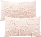 Mixweer 2 Pcs 20" x 30'' Thin Pink Coquette Bow Tufted Throw Pillow Cover 100% Cotton Bow Cushion Cases with Envelope Closure, Queen Size Pillowcase for Bed, Outdoor Couch Bedroom Car