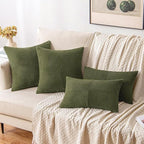 MIULEE Olive Green Decorative Throw Pillow Covers 20x20 Inch for Couch Bed Sofa Spring Decor Pack of 2 Boho Farmhouse Throw Pillows Soft Cross Corduroy Patchwork Textured Cushion Cases