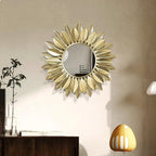 24" Gold Sunburst Decorative Wall Mirror – Handmade Flower Design, Luxury Round Accent Mirror Boho Wall Decor for Bedroom,Entryway, Dining Room & Kitchen