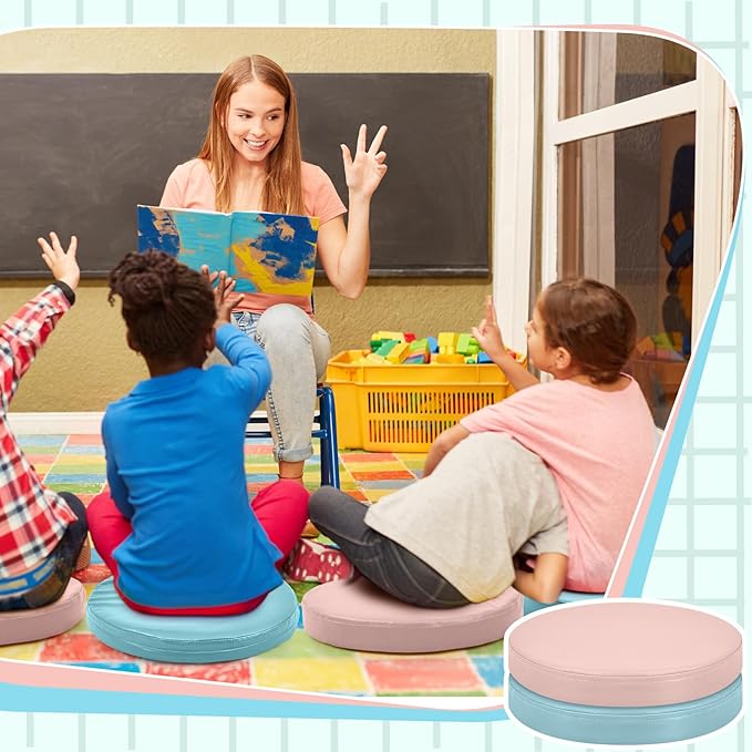 Juexica 2 Pcs Extra Thick Flexible Seating Floor Cushions Assorted Colored Pillow Floor Cushions for Classroom Soft Flexible Seating for Kids Learning Sitting Daycare School Chair (Blue and Pink)