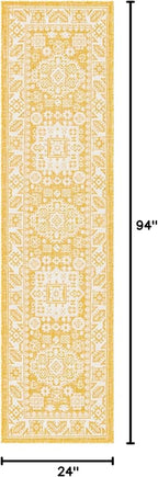 Rugs.com Outdoor Aztec Collection Rug – 8 Ft Runner Yellow Flatweave Rug Perfect for Hallways, Entryways