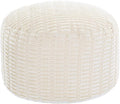 HOMBYS Unstuffed Ottoman Pouf Cover,Round Faux Fur Foot Stool, Fuzzy Chair, Floor Bean Bag(No Filler),Foot Rest with Storage for Living Room, Bedroom, Office, Striped Tufted (Beige)