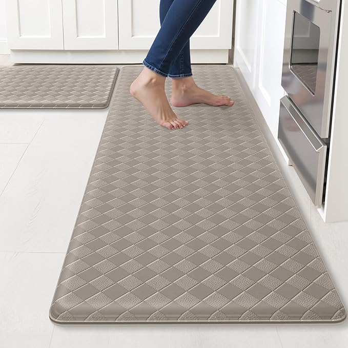 Kitchen Mats, 2PCS Kitchen Rugs, Cushioned Anti Fatigue Kitchen Mats for Floor, Non-Slip Standing Desk Mat, Waterproof Kitchen Rug Set for Kitchen Floor Office,17.3"×30"+17.3"×59" Brown