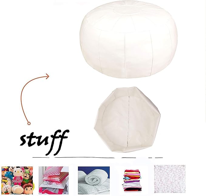 Unstuffed Pouf Foot Stool Round Decorative Leather Ottoman Cushion Storage seat or for Resting Your Feet on, Floor Chair Foot Living Room Bedroom Kids Room and Wedding (White)