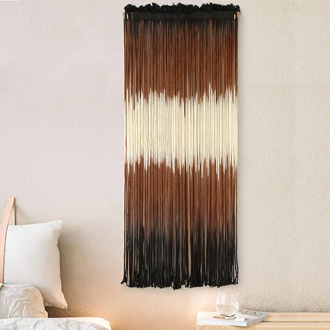 Macrame Wall Hanging Brown Boho Hand Woven Tassel Yarn Tapestry Wall Art for Living Room Bedroom Fiber Art 15''W*39''L