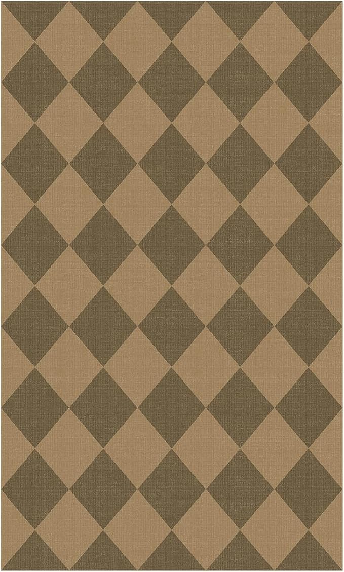 Lessymo Checkered Entryway Rug 3x5, Easy Jute Washable Area Rugs for Living Room Outdoor Patio, Non Slip Indoor Door Mat Farmhouse Neutral Carpet for Guestroom Foyer Backyard, Diamond Brown/Beige