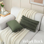 FUTEI Olive Green Decorative Throw Pillow Covers 12x20 Inch Set of 2, Square Soft Faux Rabbit Fur Big Striped Cushion Cover,Home Decor for Couch Sofa Bed Living Room