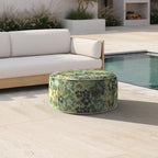 Inflatable Ottoman Stool D21 xH9 for Outdoor/Indoor Use, Water Repellent Patio Foot Rest with Portable Handle,Round Pouf Ottoman Suitable for Garden,Deck and Camping-Green Rose