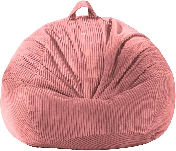 Stuffed Animal Storage Bean Bag Chair Cover, Cover Only (No Filler), Corduroy Toy Organizer Floor Cushion Seat, 48 in/120 cm Slipcover for Teens & Adults, Pink