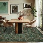 4x6 Area Rugs for Living Room Bedroom, Large Washable Rug, Green Vintage Floral Boho Rug, Non Slip & Low Pile Wool Accent Carpet for Indoor Dining Room, Kids Room and Office(Green 4x6ft)
