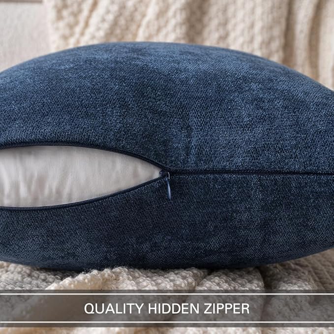 MIULEE Pack of 2 Navy Blue Decorative Pillow Covers 18x18 Inch Soft Chenille Couch Throw Pillows Farmhouse Cushion Covers for Home Decor Sofa Bedroom Living Room
