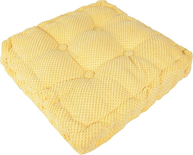 ChezMax Floor Pillow & Cushion, Large Meditation Chair Cushions, Thick Square Seat Pad, Soft Velvet Tufted Seating Pouf for Indoor/Outdoor Yoga Bench Rocking Chair Room Tatami Sofa, Yellow 20" x 20"