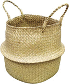 FixtureDisplays 14"X16"X10.5" Woven Seagrass Belly Plant Basket with Handles Plant Pot Handmade Home Decor Basket for Storage Plants,Laundry,Picnic,Plant Pot Cover,Beach Bag&Grocery Basket 22023-NPF