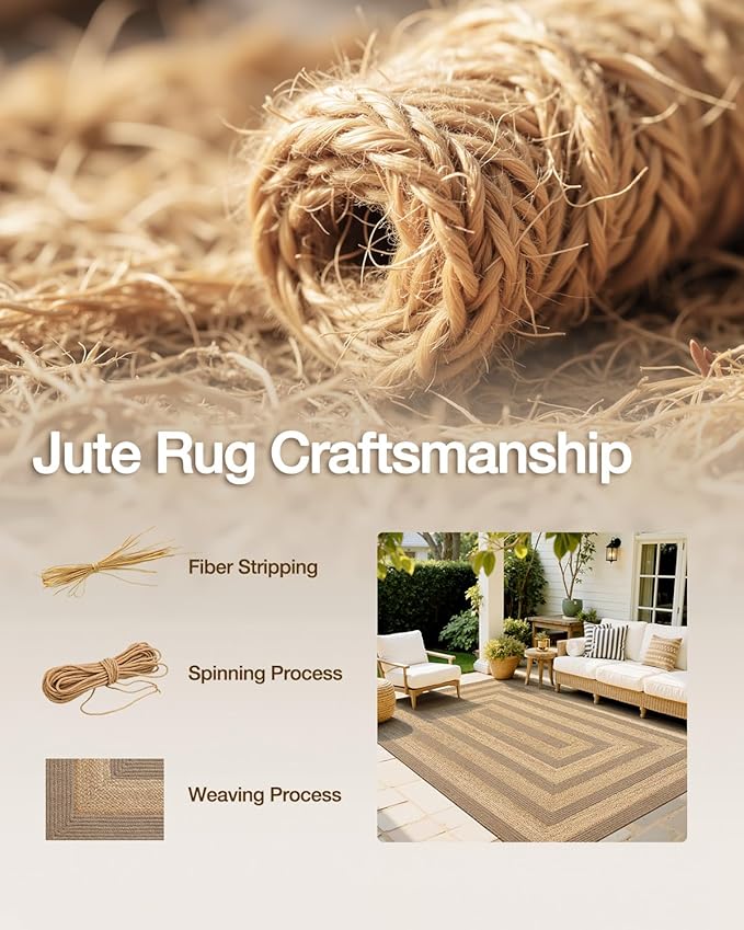 LUMI 6x9 Jute Area Rug for Living Room, Natural Handwoven Rugs Non Slip, Farmhouse Braided Carpets No Shedding for High Traffic, Dining Room, Indoor, Outdoor, Patio