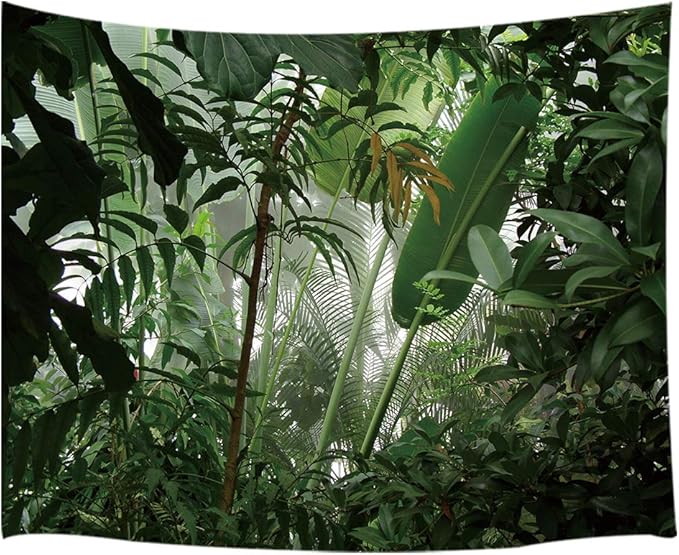JAWO Green Plant Large Tapestry, Banana Palm Tree Leaves Wall Hanging for Bedroom, Tropical Forest College Dorm Home Decor (90" W x 70" H)