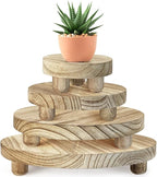 Wood Plant Stand Set of 4,mini Plant Stool 10 8 6 4 Inch, Wooden Display Risers Round Pedestal Counter Decor Holder Tiered Tray for Indoor Home Kitchen Patio Decoration (Light Brown-4pack)