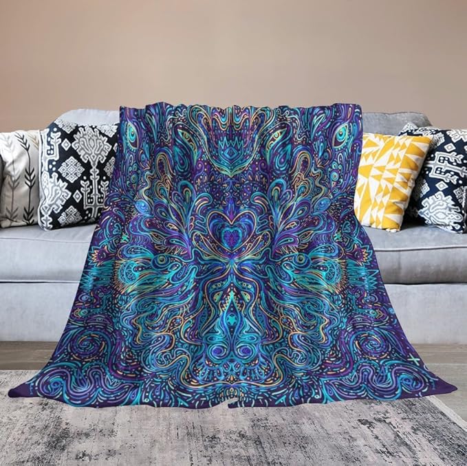 Hippie Bohemian Mandala Throw Blanket Indian Gypsy Abstract Flower Floral Texture Print Blanket for Sofa Bed Couch Chair Or Dorm 60"x80"