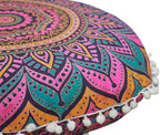 CRAFT KALA 22" Round Mandala Boho Pillow Cover Meditation Room Seating Poufs Cover for Living Room Yoga Room Home Bedroom Balcony Garden Party Decoration Cotton Floor Cushion Cover 22", New Pink Ombre