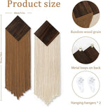 KHOYIME Macrame Wall Hanging Boho Chic Home Decor, 2PCS Bohemian Brown Beige Vertical Tassel Yarn Tapestry Modern Farmhouse Wall Art Decorations for Living Room Bedroom Nursery Office 11''W x 36''L