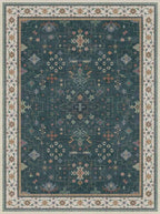 Dark Green Oushak 3x4 Large Entryway Rug - Modern Vintage Boho Floral, Washable Low Pile Non-Slip Area Rugs for Door Mat Indoor Entrance, Kitchen, Bedroom Beside Bed