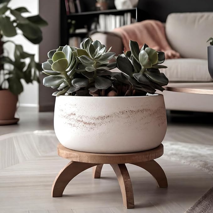 Novabright 2 Pcs Short Plant Pedestal Wood Plant Stool Round Low Wood Riser Pedestal Display Decor Flower Indoor Outdoor Rustic Farmhouse Table Balcony Decor Board Flower Holder Rise (Rustic Color)